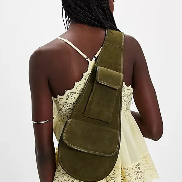 Free People Selena Suede Sling Bag Cognac New Tan Pocket Bag - Picture 3 of 6
